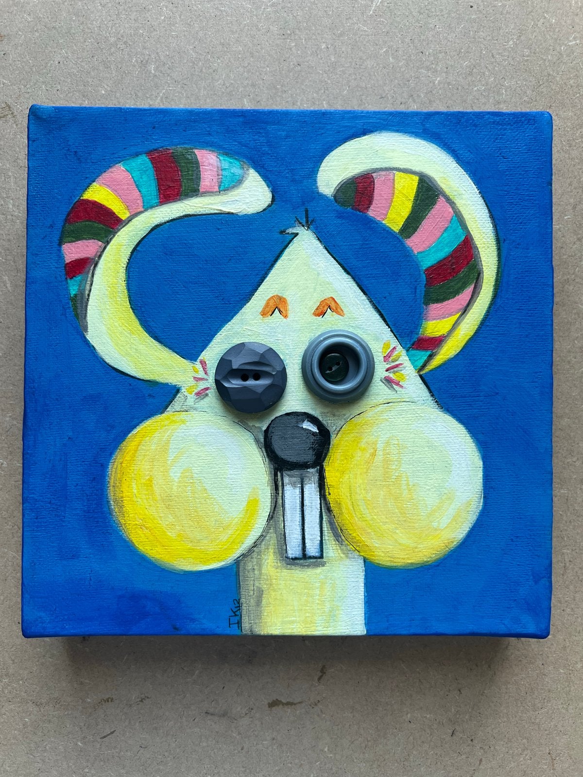 Grappige haas, handgemaakt - Uniek kunstwerkje, Ophalen of Verzenden, Zo goed als nieuw, Handgemaakt, Wanddecoratie