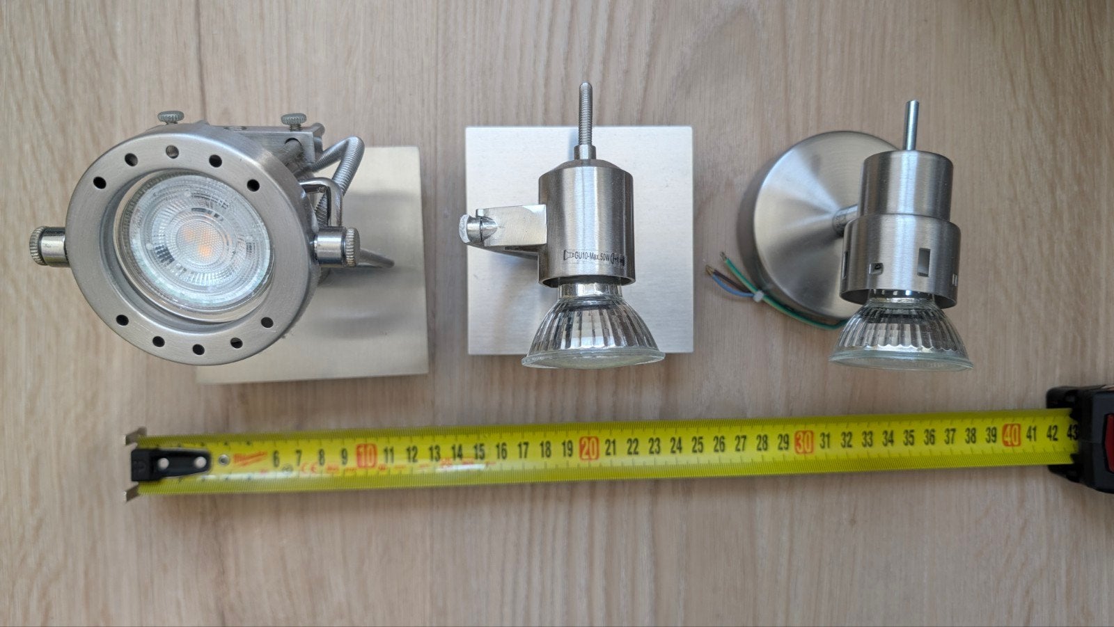 3 kleine spotjes lampen rvs, Ophalen of Verzenden