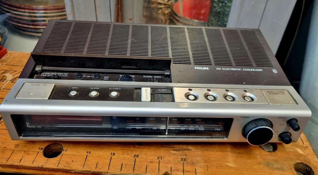 Philips 483 Electronic Clockradio - Vintage Radio, Audio, Tv en Foto, Radio's, Ophalen of Verzenden, Gebruikt, Radio