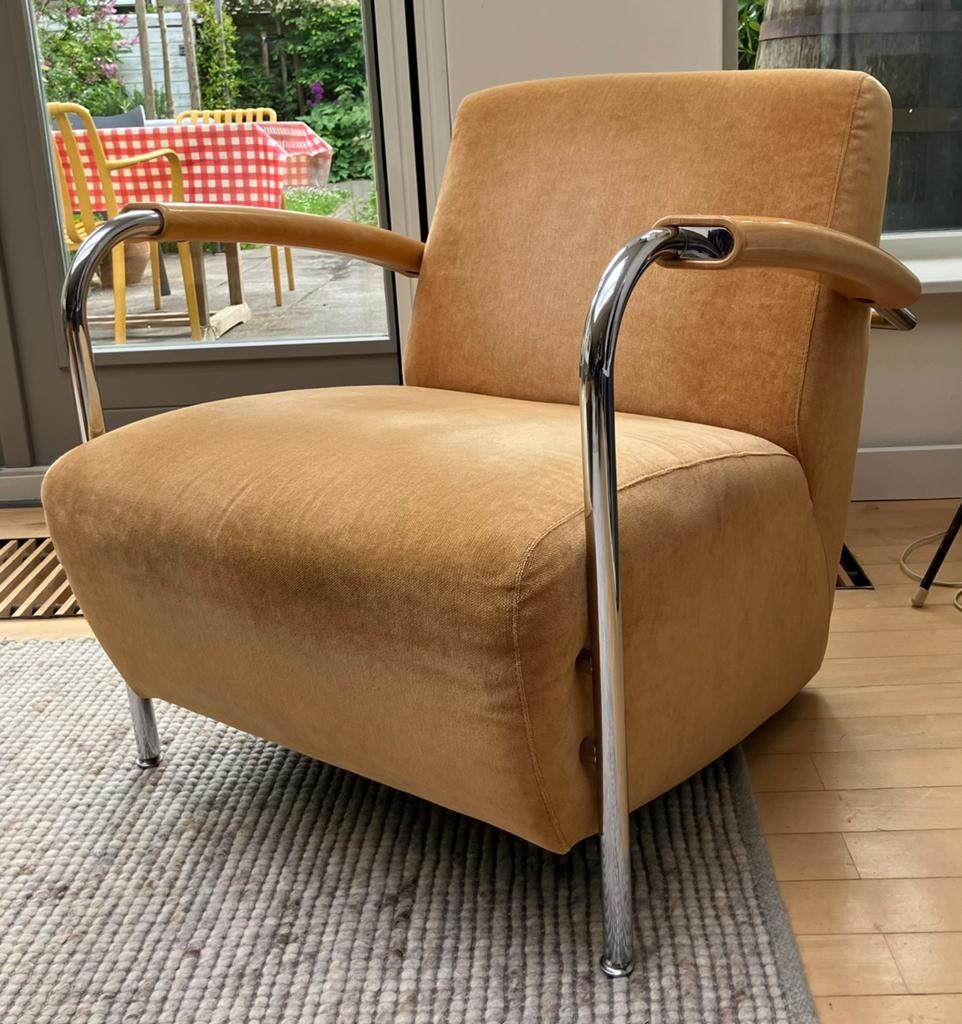 Leolux Scylla fauteuil, kleur oranje/oker., Ophalen, Gebruikt
