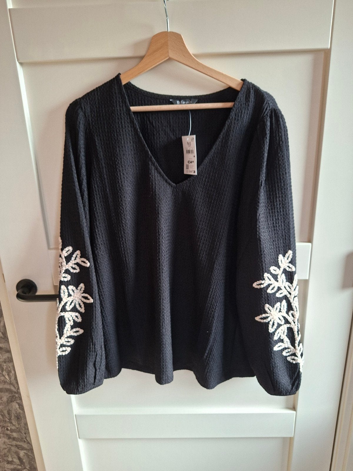 MS Mode Zwarte Blouse met Borduurwerk Maat M, Maat 38/40 (M), Zwart, Nieuw, Ophalen of Verzenden