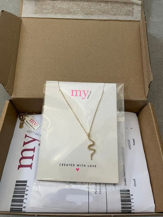My Jewellery Snake Ketting Goudkleurig met Kristallen, Sieraden, Tassen en Uiterlijk, Kettingen, Met kristal, Overige materialen