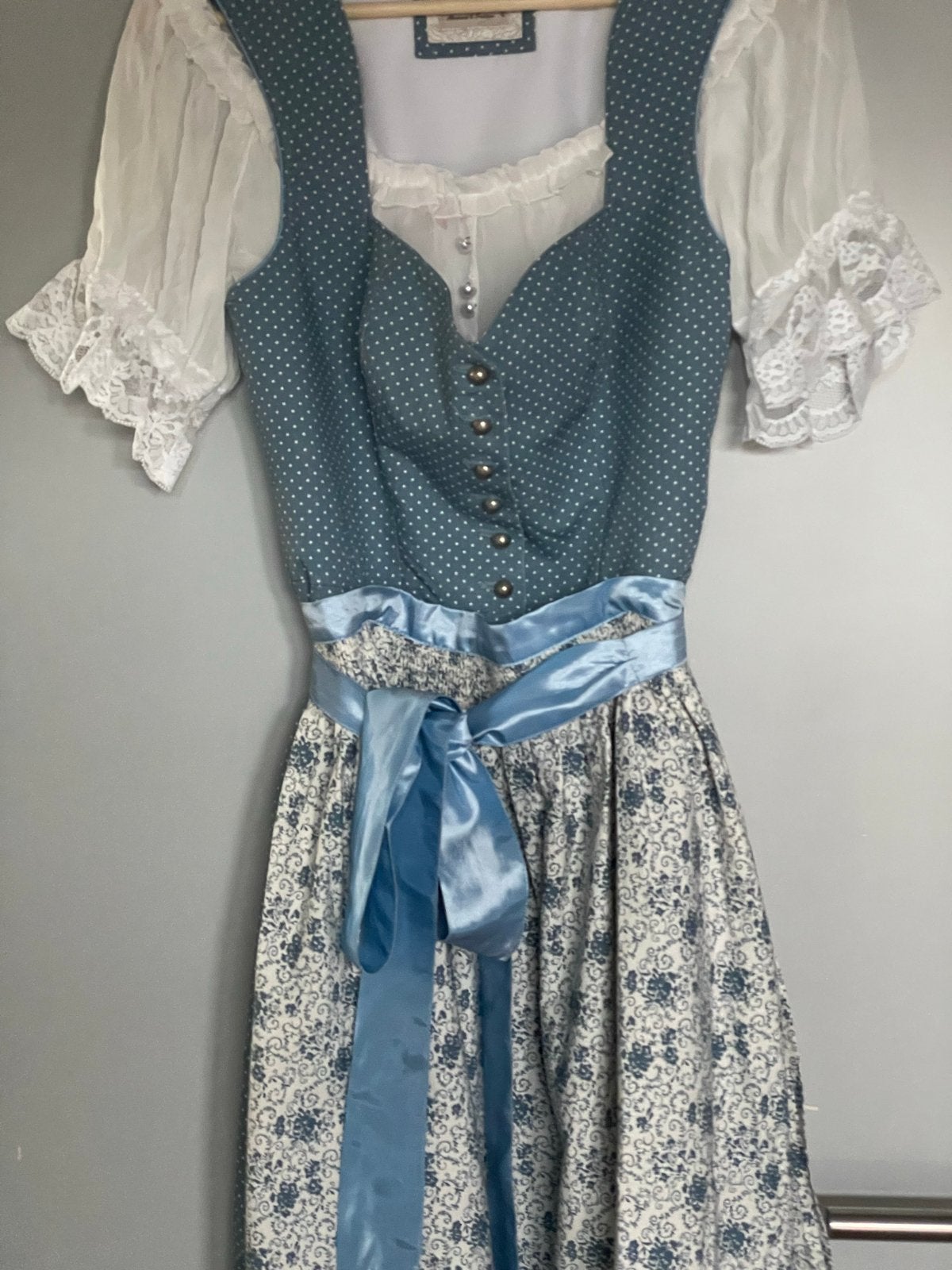 Dirndl jurk met blouse - Krüger & Steckerpoint - Maat 42, Blauw, Maat 42/44 (L), Ophalen of Verzenden, Gedragen