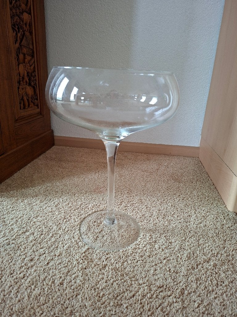 Grote glazen vaas op voet - champagneglas design, Ophalen, Op voet, Transparant, 41 cm