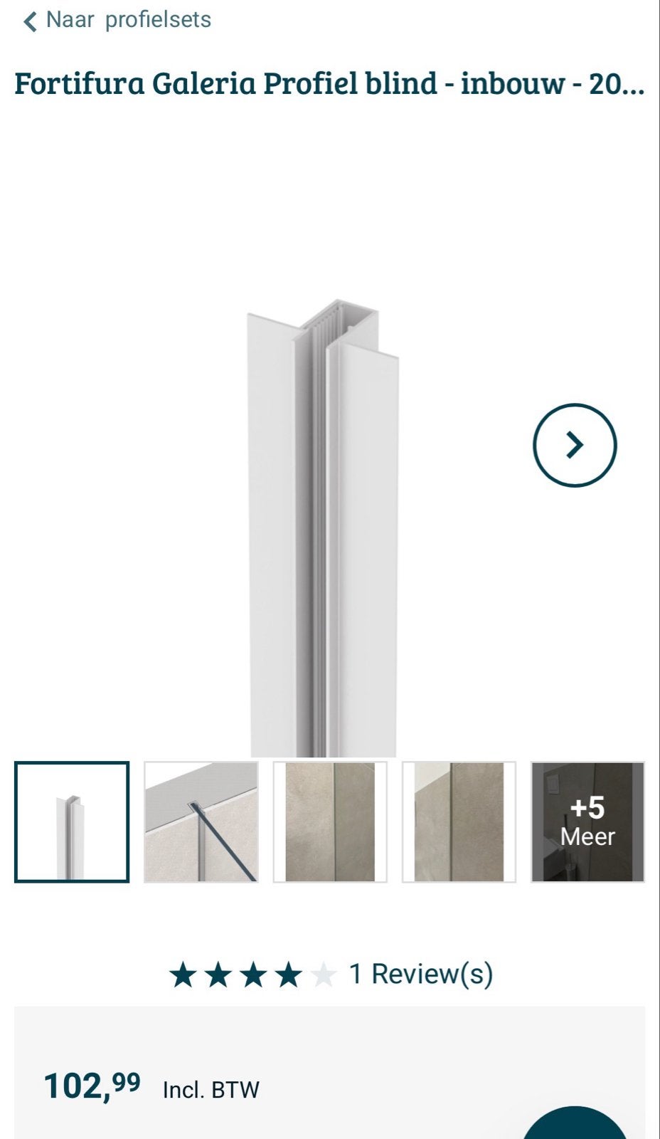 Fortifura Galeria Profiel blind - inbouw - 200 cm, Ophalen, Overige materialen, 200 tot 250 cm, Lijsten
