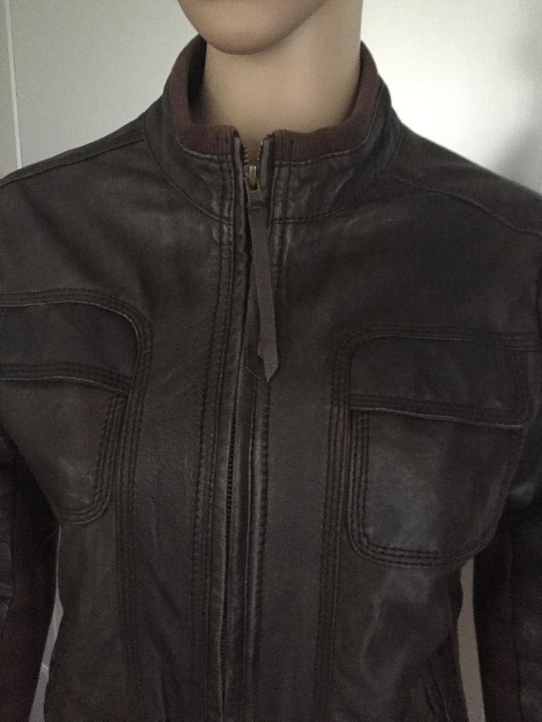 B1485 echt-leren jasje/jack tussenjas jas leer blazer  S=36, Mango, Bruin, Ophalen of Verzenden, Zo goed als nieuw