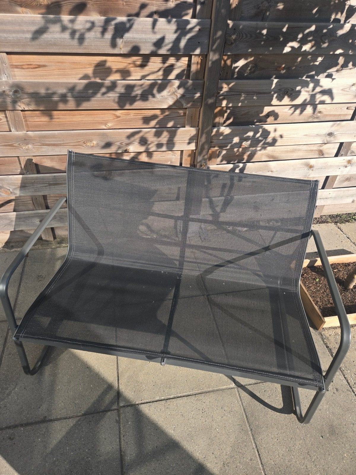 Zwarte tuinset met bank, stoelen en bijzettafel, Ophalen, 4 zitplaatsen, Gebruikt, Textileen
