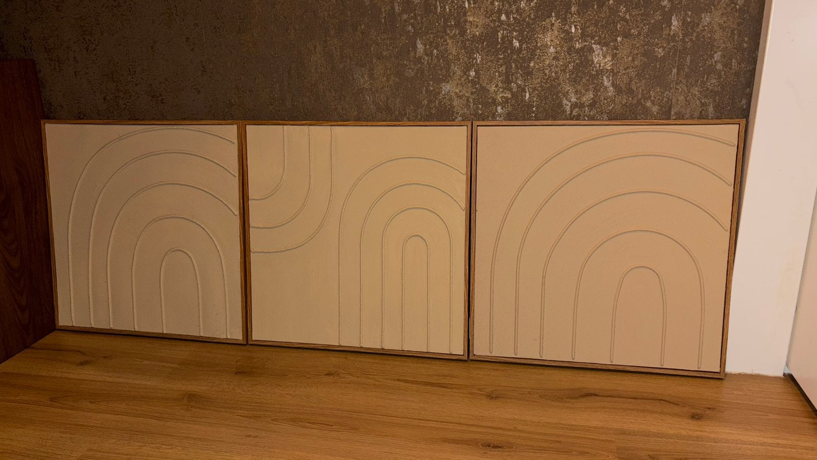 Structuur Schilderijen met Walnootlook Lijst (55x55cm), Ophalen