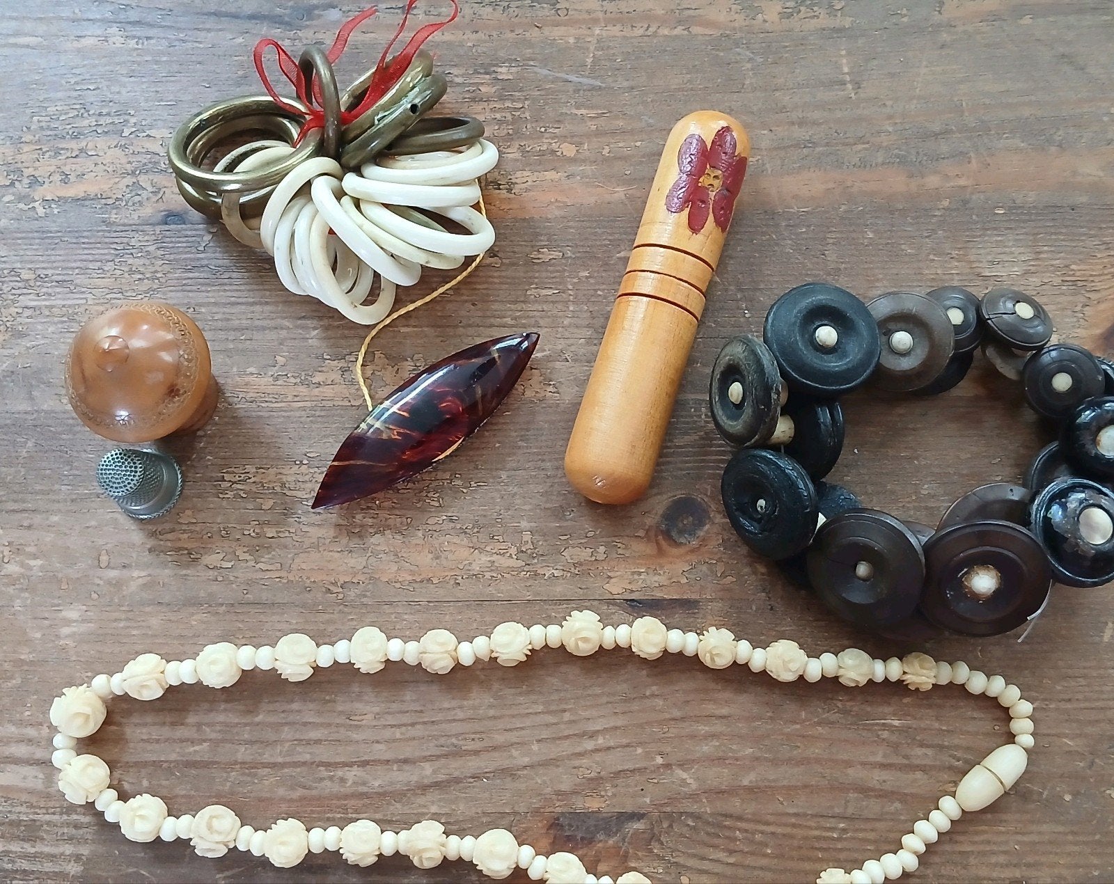 Antiek naaigerei en ketting, Ophalen of Verzenden