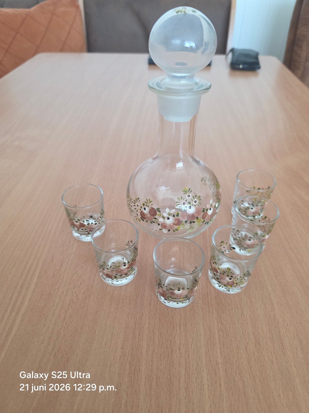 Borrelset handbeschilderd met karaf en glaasjes, Ophalen of Verzenden