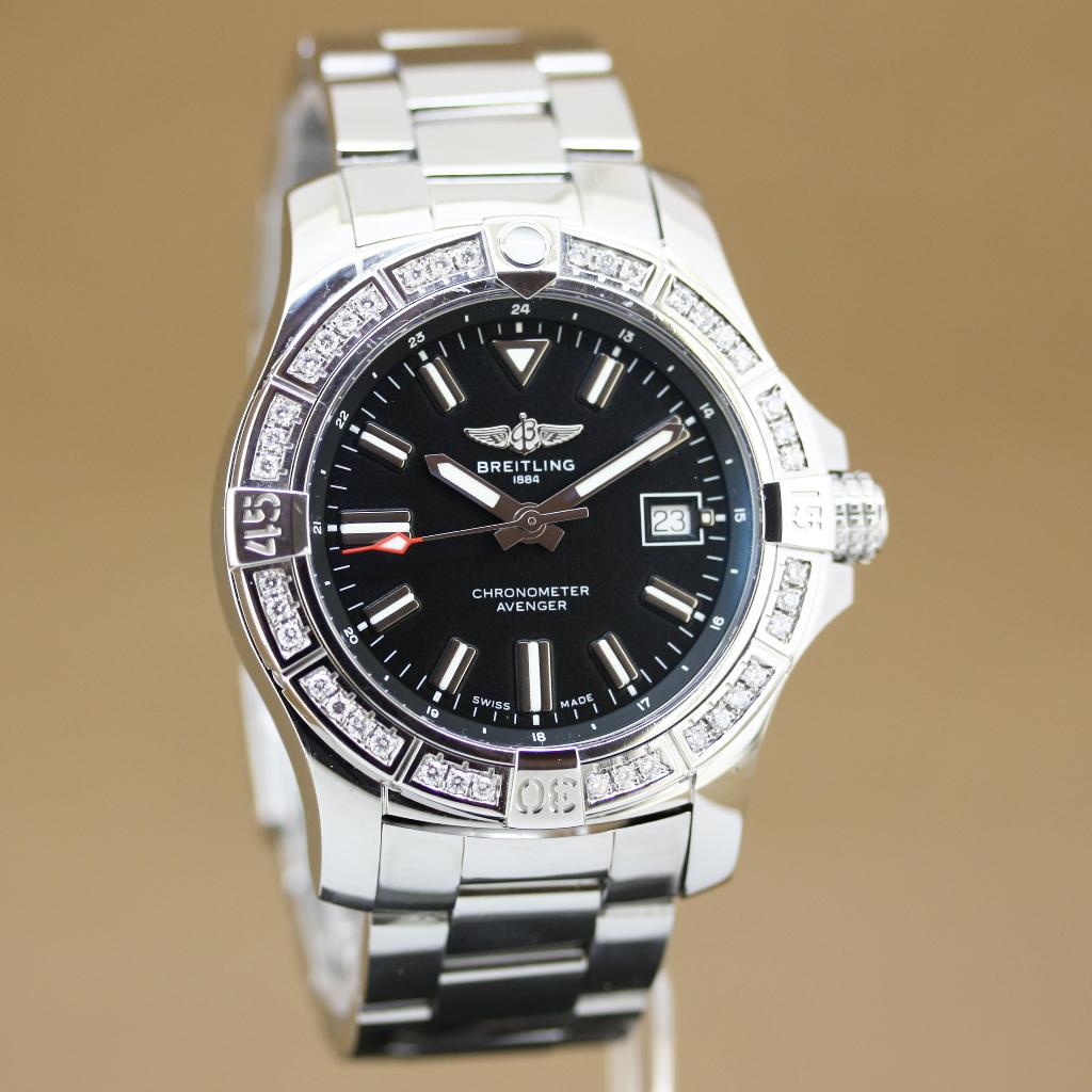 Breitling Avenger Auto 43 Diamant A17318  Full Set, Staal, Gebruikt, Staal, Breitling