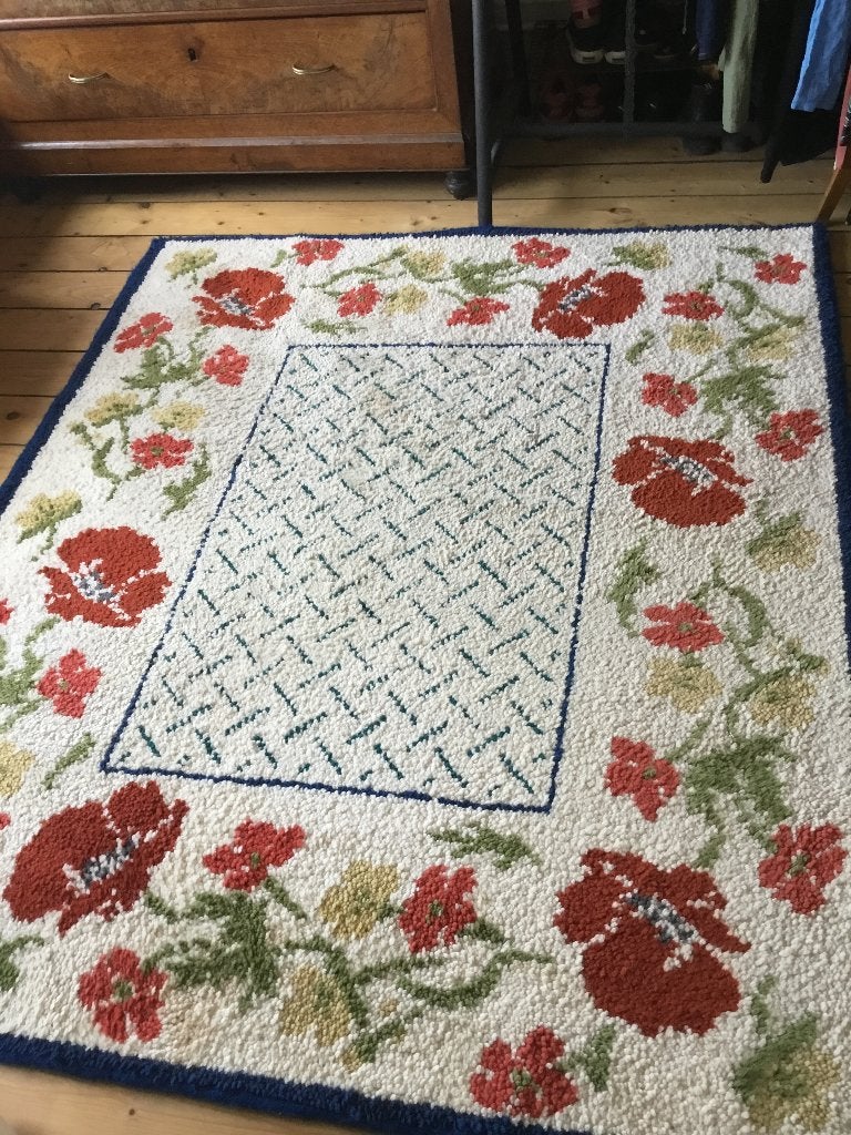 Wollen vloerkleed met bloemenprint, Ophalen, Geel, Gebruikt, 150 tot 200 cm