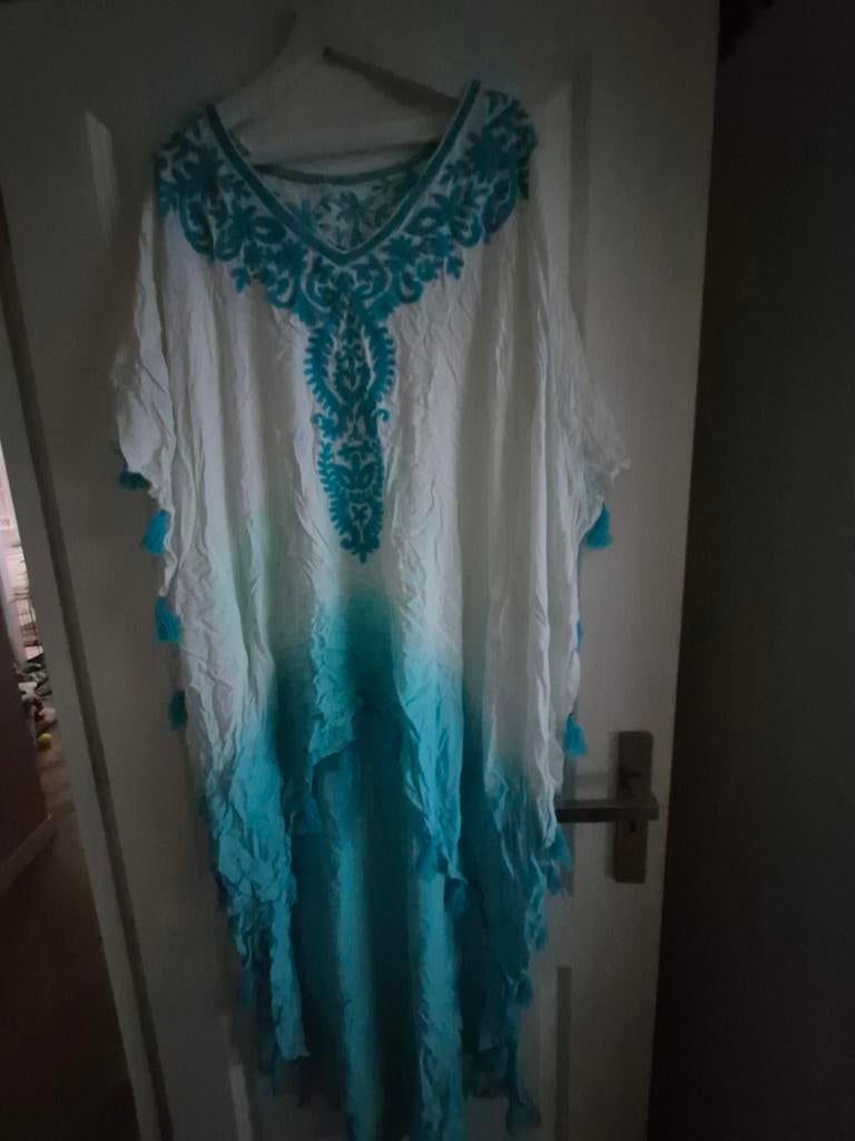 Katoenen Ibiza Tuniek Turquoise - Kort Voor, Lang Achter, Maat 38/40 (M), Blauw, Nieuw, Ophalen of Verzenden