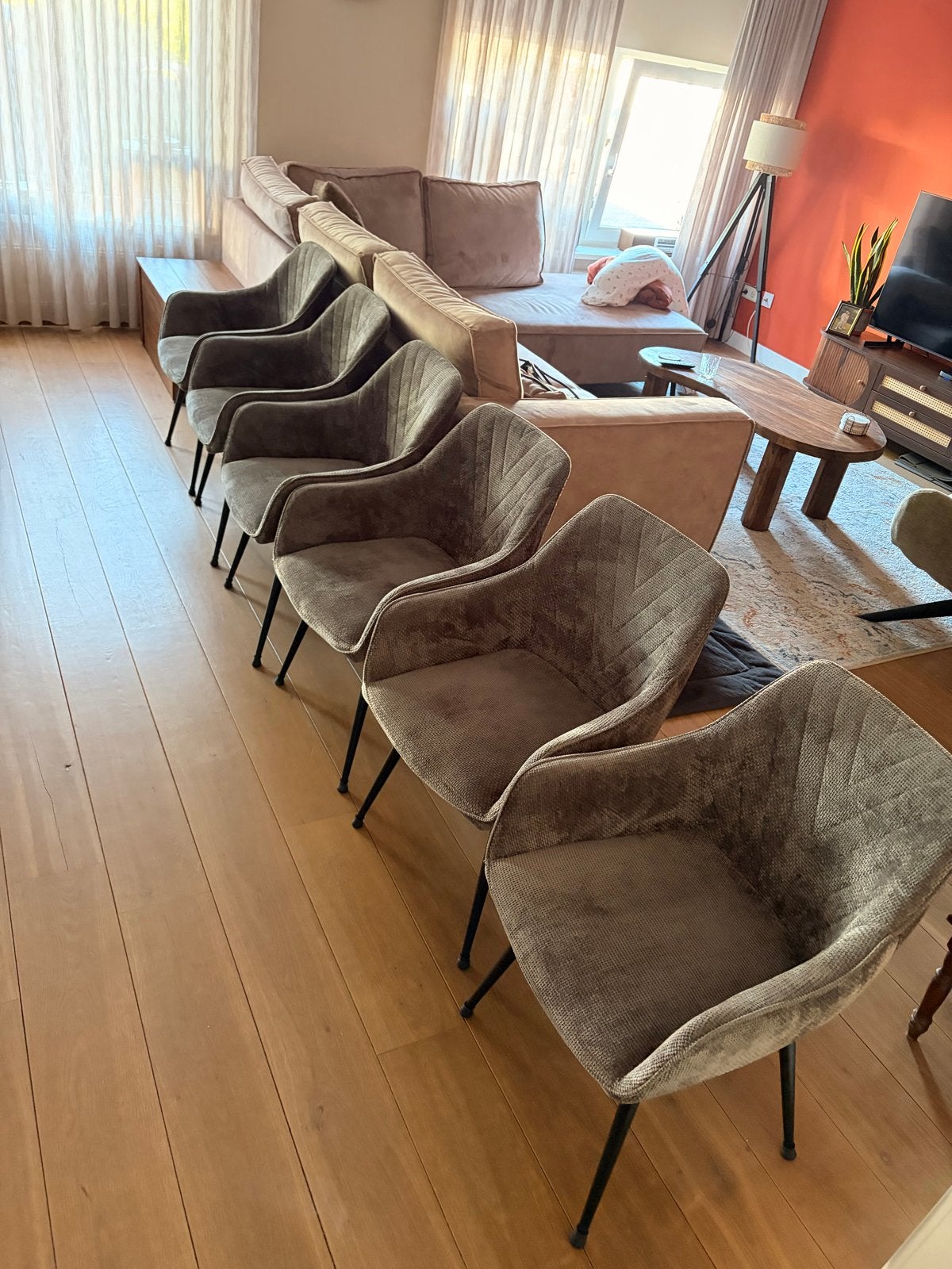 6 eetkamerstoelen zo goed als nieuw, Ophalen, Zo goed als nieuw, Vijf, Zes of meer stoelen, Stof