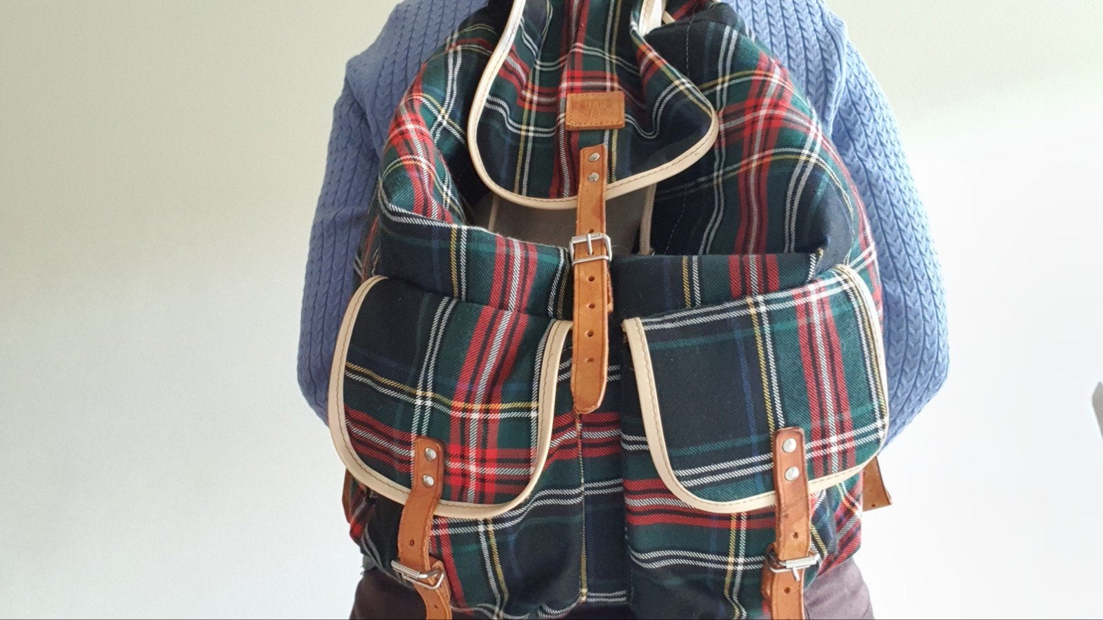 Vintage rugzak schotse ruit, Gebruikt, 25 tot 40 cm, Ophalen of Verzenden, Overige merken