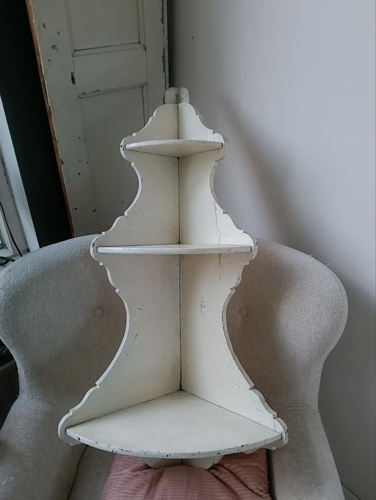 Unieke brocante witte hoekkadt/plank met drie niveaus, Ophalen, Gebruikt
