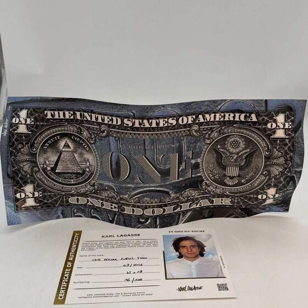 Karl Lagasse - One Dollar Public Sign (2014) Limited Edition, Ophalen of Verzenden, Gesigneerd, Schilderij/print, Metaal