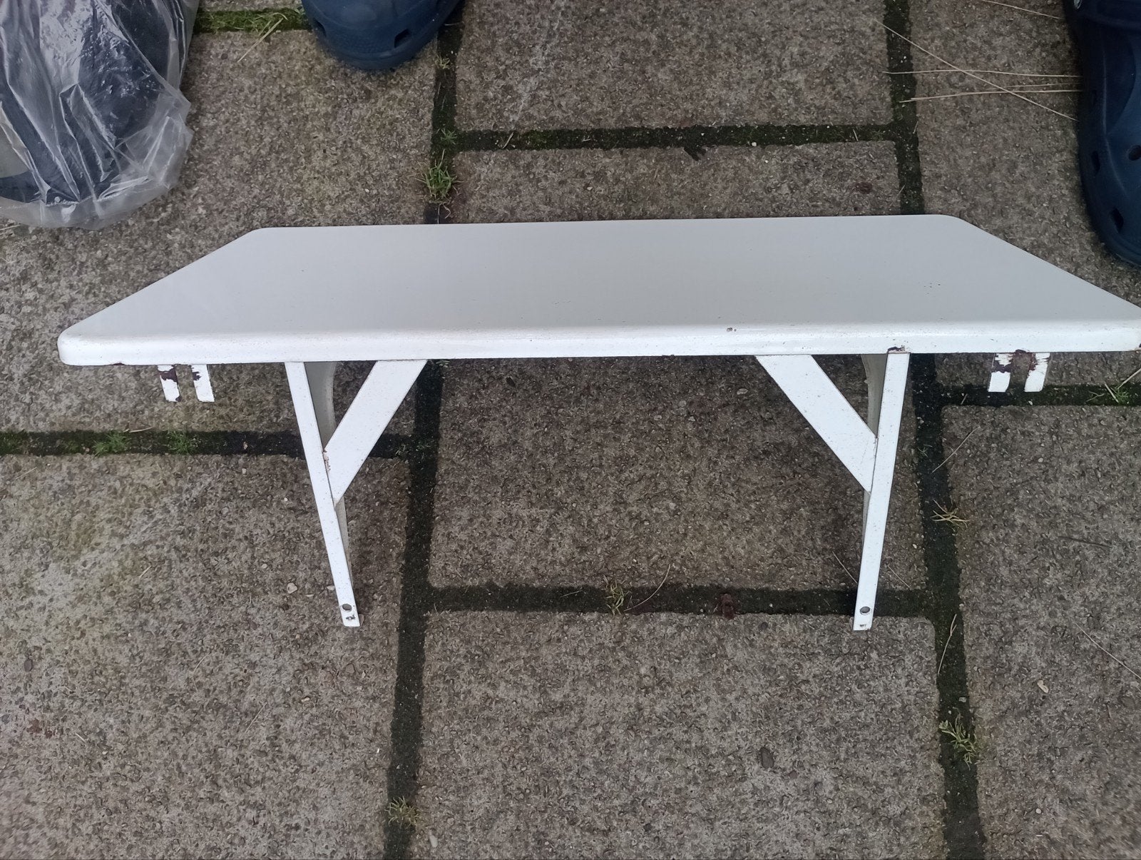 Vintage wit metalen wandblad, trapeze vorm, Ophalen of Verzenden