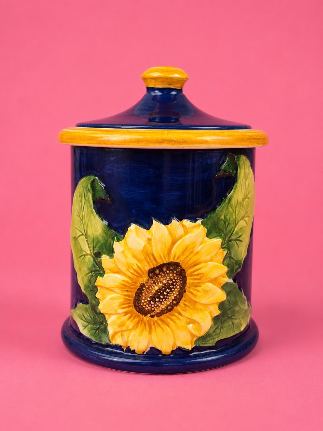 Italiaanse voorraadpot zonnebloem!, Antiek en Kunst, Ophalen of Verzenden