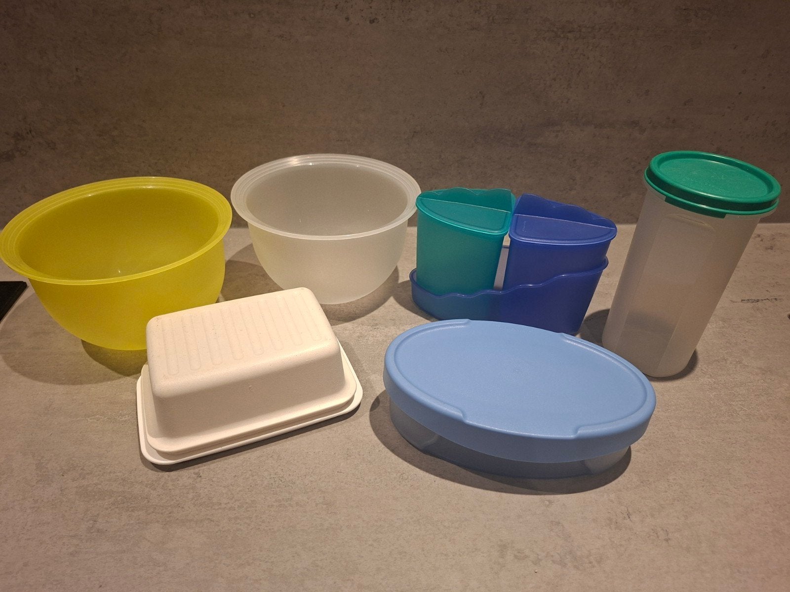 Tupperware set, Gebruikt, Luchtdicht, Geel, Ophalen of Verzenden