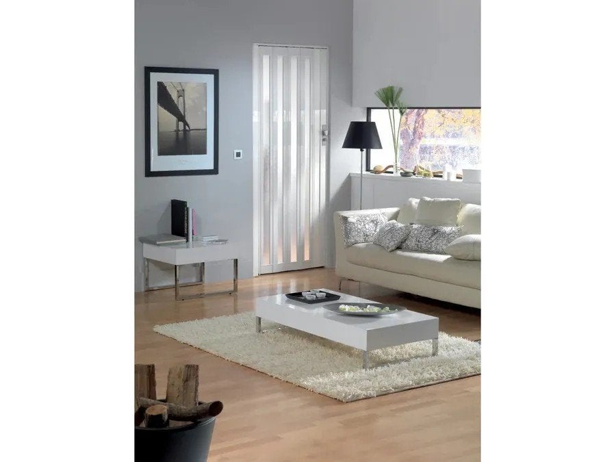 Grosfillex Larya vouwdeur met glas in kleur wit max 215cm, Ophalen, 80 tot 100 cm, Binnendeur, Nieuw