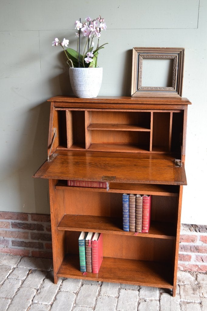 Prachtig antiek eiken houten Art Deco damesbureau secretaire