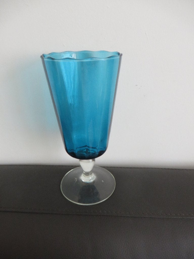 Empoli Italiaans vintage design glazen vaas, blauw en helder, Ophalen of Verzenden