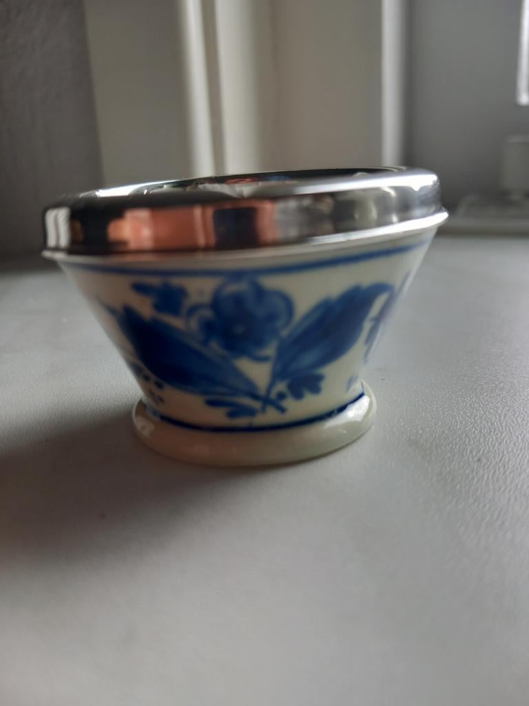 Delfts Blauw zoutvaatje met zilveren rand, Antiek en Kunst, Ophalen of Verzenden
