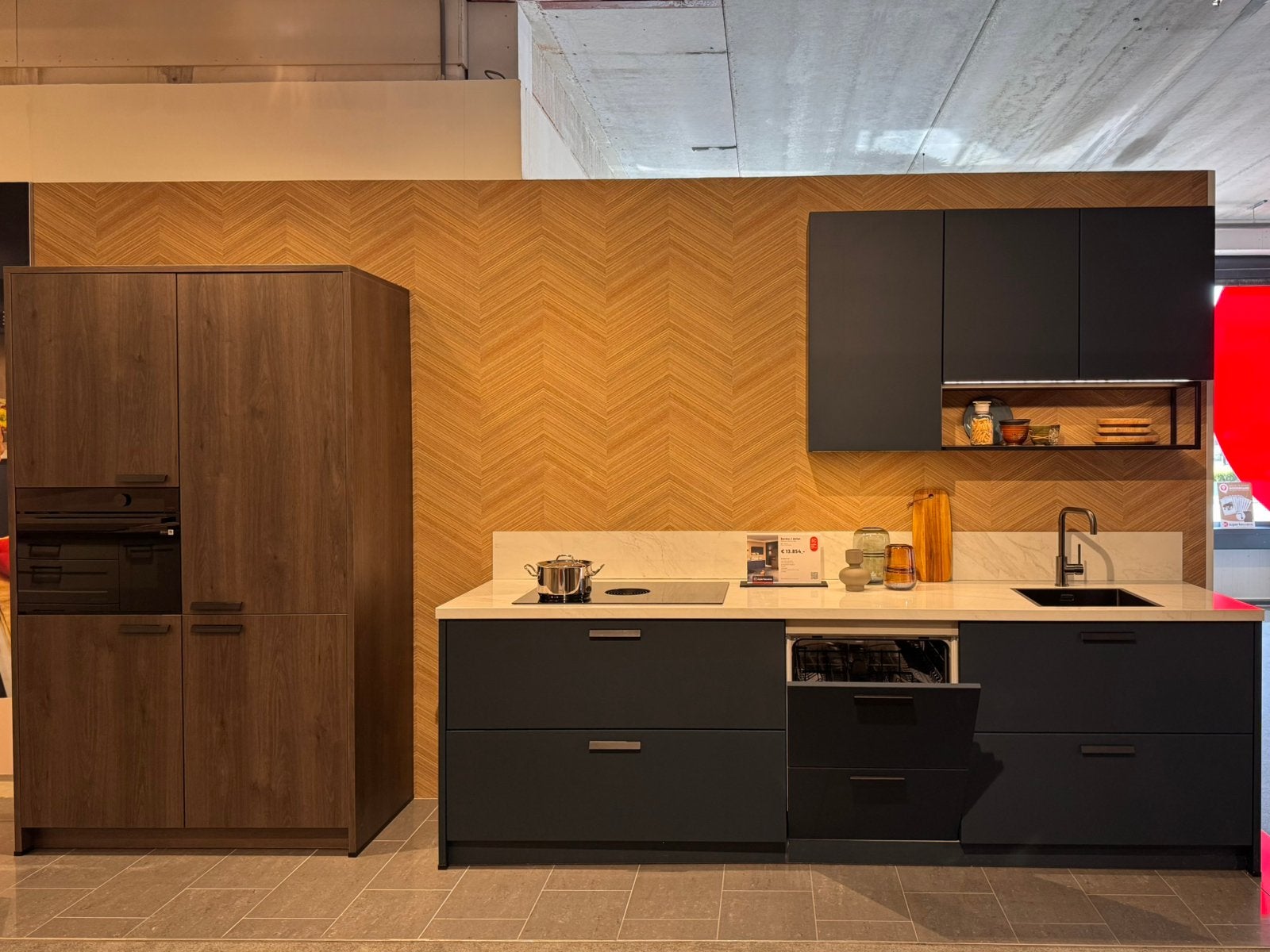 Showroomkeuken Savino | diepblauw | 285cm | compleet, Ophalen, Blauw, Graniet of Steen, Enkelwandige keuken