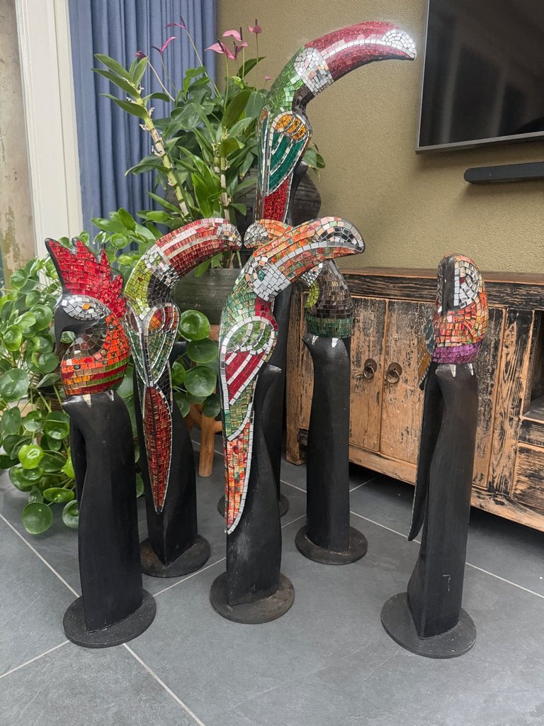 Vogel houtsnijwerk mozaïek ingelegd Bali Indonesie Handwerk, Verzamelen, Beelden en Beeldjes, Ophalen of Verzenden, Nieuw, Dier