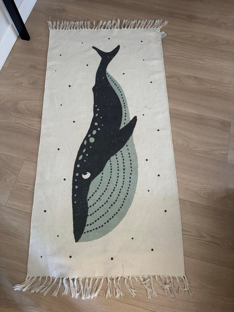 Vloerkleed met walvisprint - perfect voor kinderkamer, 100 tot 150 cm, Wit, Zo goed als nieuw, Rechthoekig