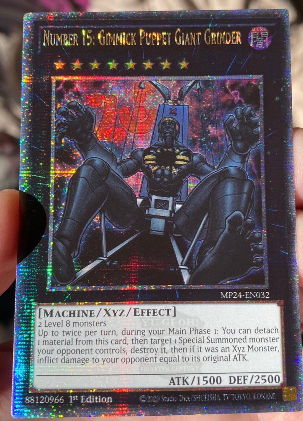 Yu-Gi-Oh! Number 15: Gimmick Puppet Giant Grinder Mint !, Ophalen of Verzenden, Zo goed als nieuw, Losse kaart, Foil