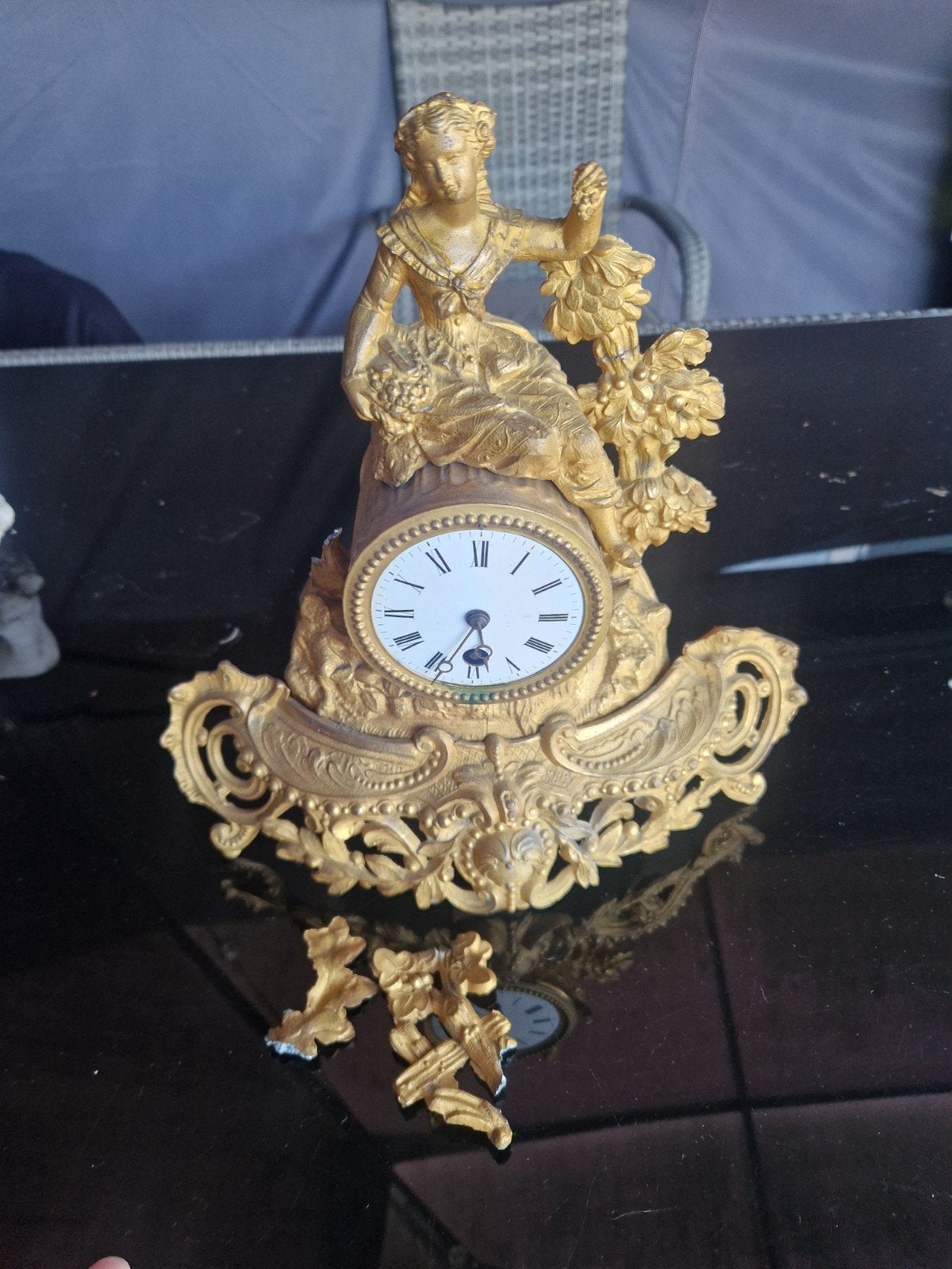 Antieke vuurvergulde pendule, ca. 1900, met beschadiging, Ophalen of Verzenden