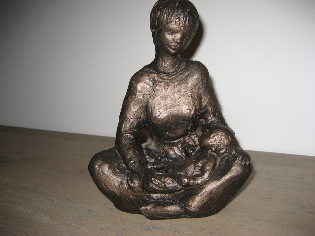 Moeder met kind bronskleur 21 cm, Ophalen of Verzenden, 20 - 50 cm, Overige materialen, Beeld