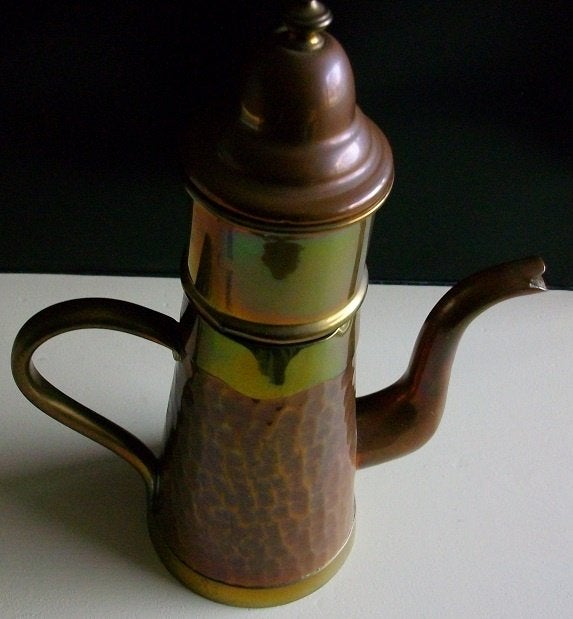 Antieke koperen koffiekan met deksel, Antiek en Kunst, Antiek | Koper en Brons, Ophalen of Verzenden, Koper