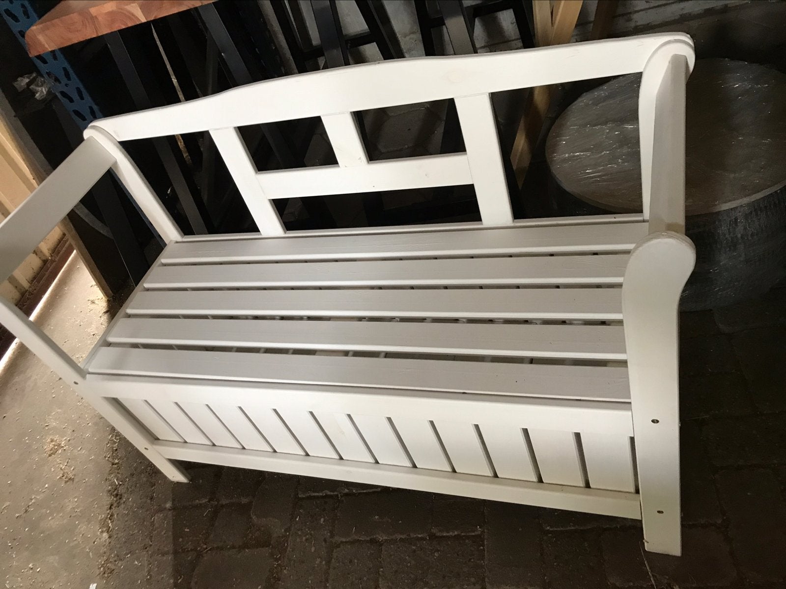 Tuinbank wit met opbergruimte hout, Tuin en Terras, Tuinbanken, Ophalen, Nieuw, Hout