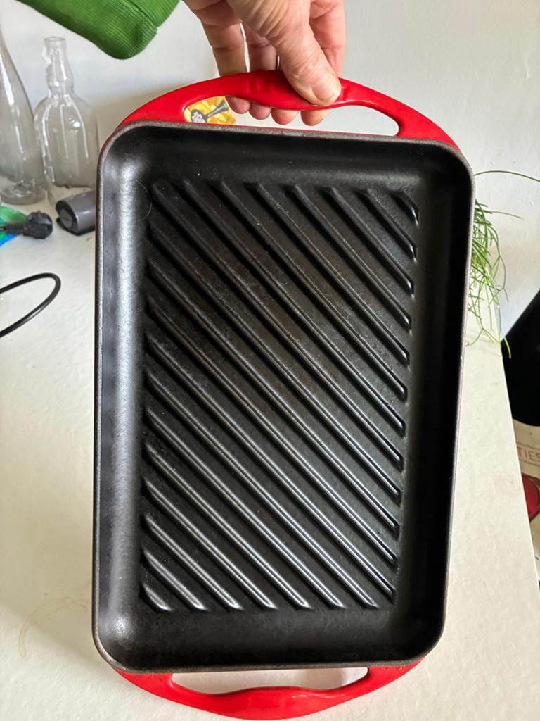 Le Creuset dubbele grillplaat, zo goed als nieuw, Ophalen of Verzenden, Zo goed als nieuw, Koekenpan of Braadpan, Gietijzer