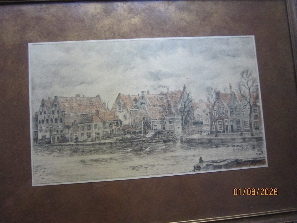 PAUL VAN ALFF, tekening/litho van een Buurtje in Haarlem ??, Ophalen, Tekening