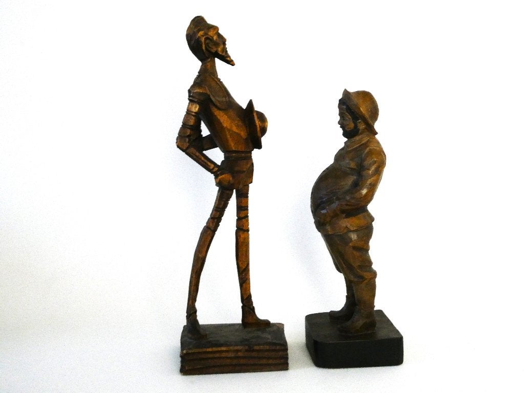 2 Houtgesneden beelden van Don Quichot en Sancho Panza, Ophalen of Verzenden, 20 - 50 cm, Beeld, Hout