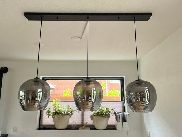3 hanglampen glas apple smoke, Huis en Inrichting, Ophalen, E27 (groot), Modern, Glas