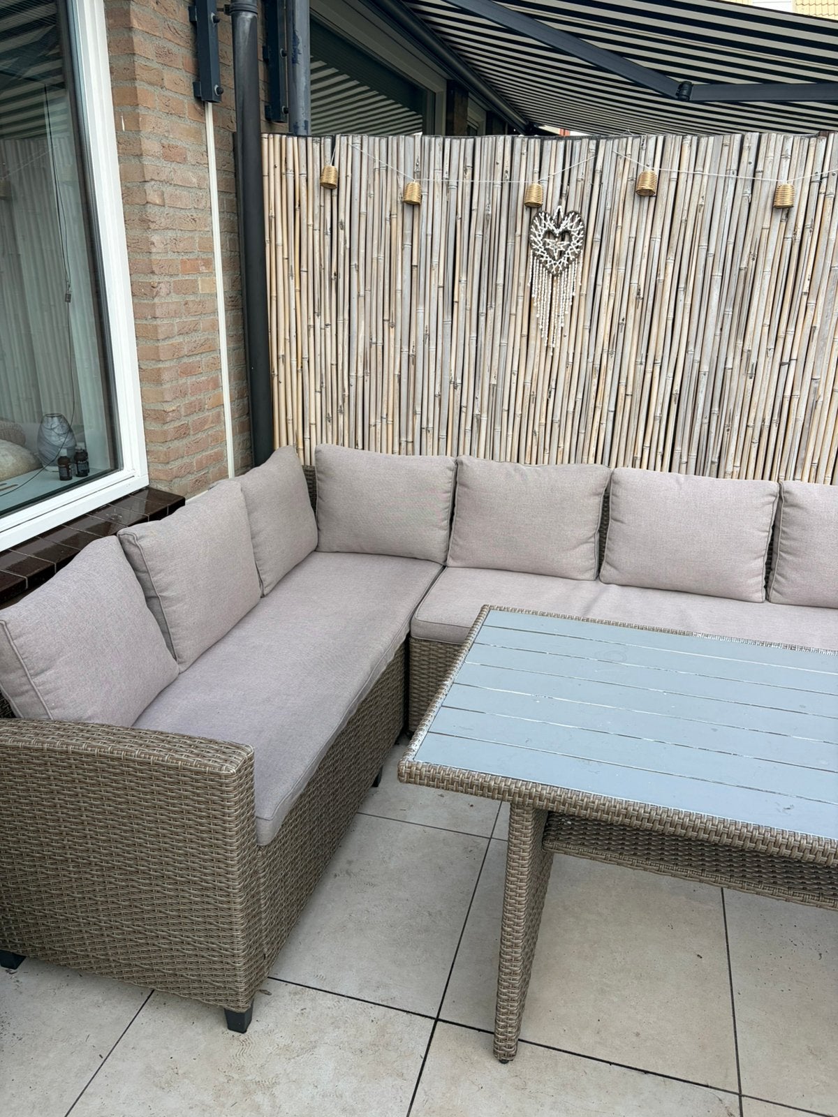 6 persoon tuinset Jysk met bloempotten en opbergruimte, Ophalen, Zo goed als nieuw
