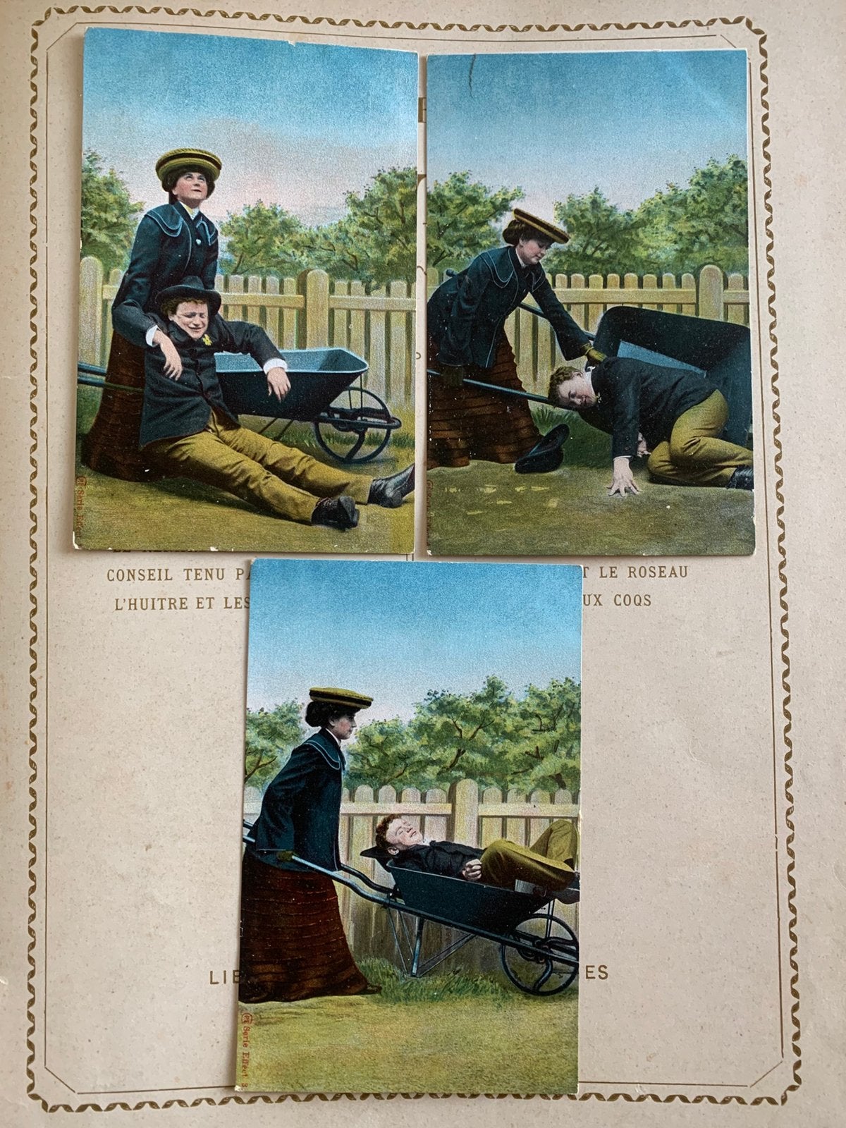 Vrouw haalt dronken echtgenoot op met kruiwagen (S), Ophalen of Verzenden, Voor 1920, Ongelopen, Overige thema's