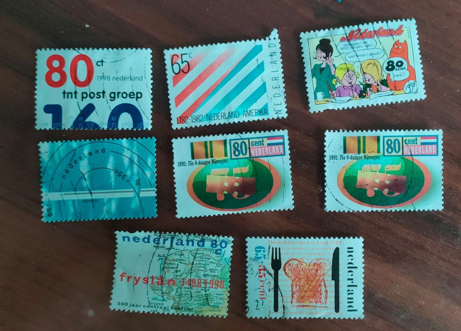 8 gelopen Nederlandse postzegels, Ophalen of Verzenden, Na 1940, Gestempeld