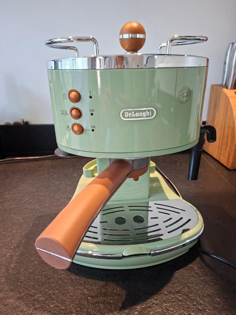 DeLonghi Icona Vintage Espressomachine - Groen, Espresso apparaat, Gemalen koffie, Ophalen of Verzenden, Zo goed als nieuw