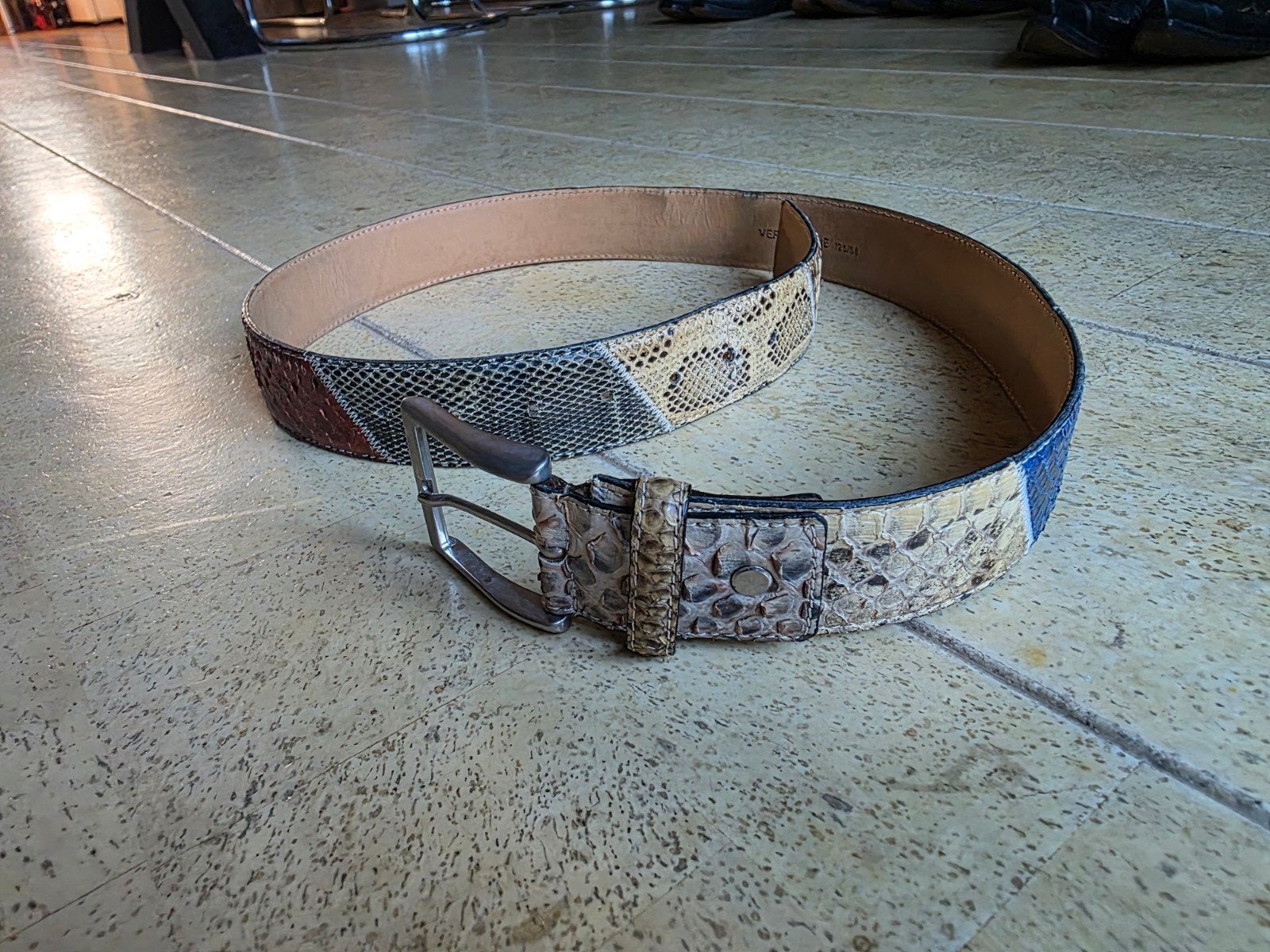 Meerkleurige Python leren heren riem. 116 cm lengte, Ophalen of Verzenden, Bruin