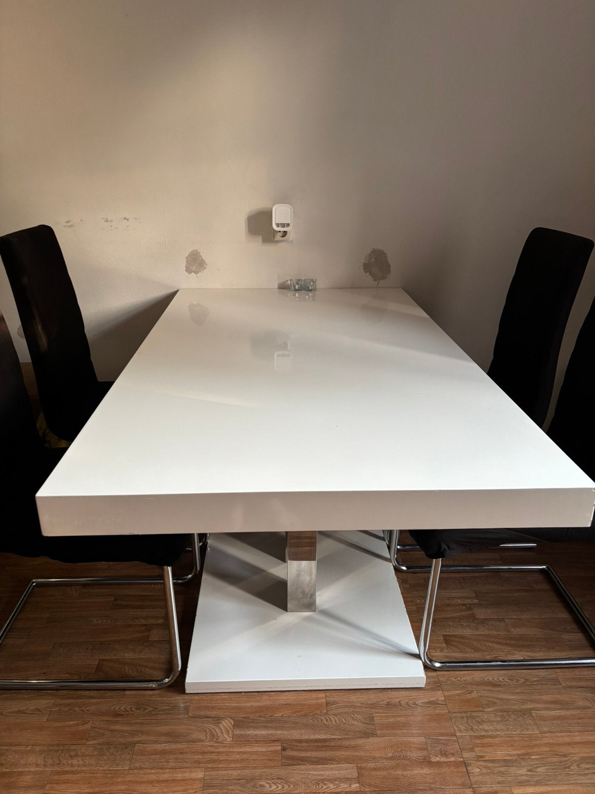 Eettafel hooglans wit, Ophalen of Verzenden, Gebruikt, 4 tot 6 stoelen