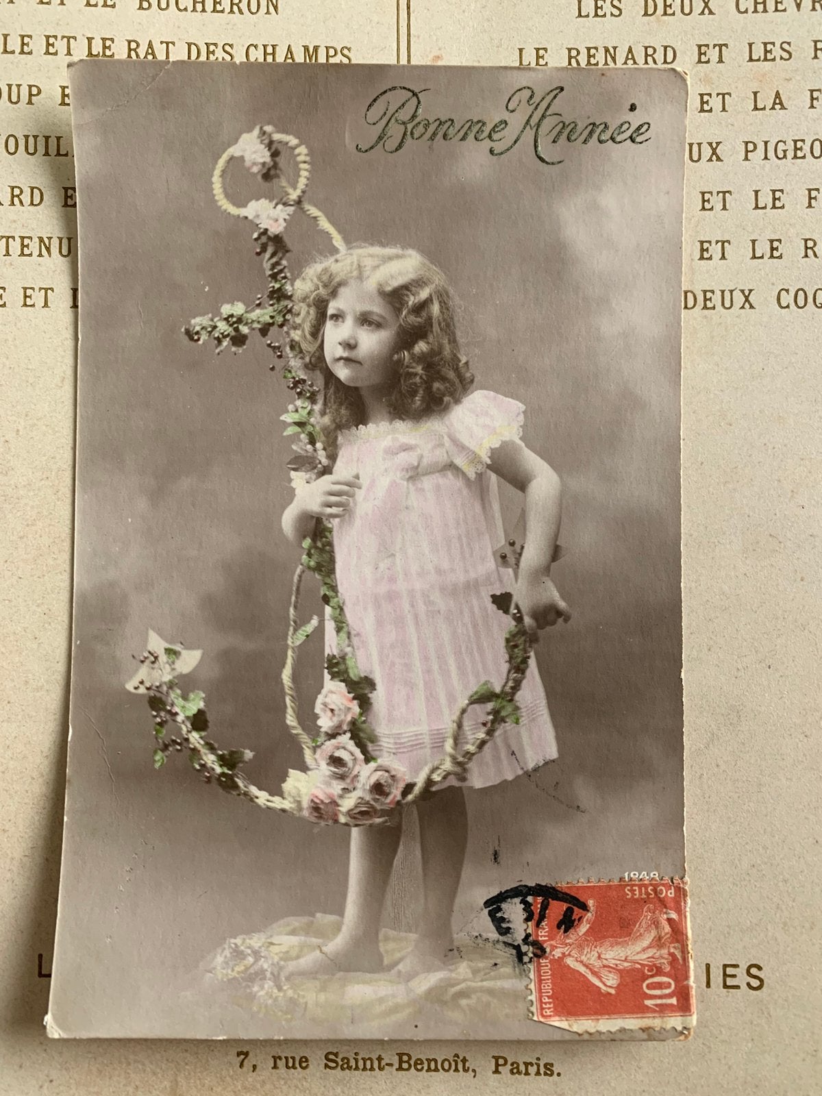Bonne Année - meisje met anker (VA), Ophalen of Verzenden, Voor 1920, Gelopen, Feest(dag)