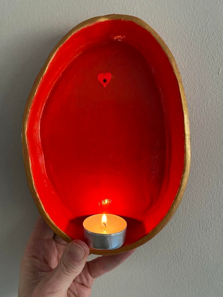 Altaartje oranjerood met goud en roze hartje, Overige materialen, Nieuw, Ophalen of Verzenden, Rood
