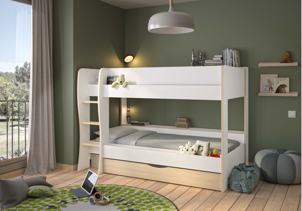 Roomy stapelbed - Wit/eikenkleur, Niet ingevuld, Niet ingevuld, Niet ingevuld