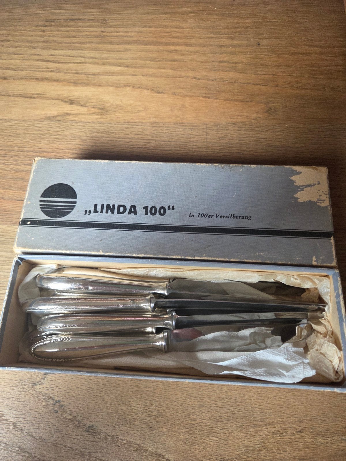 Set van 8 Linda 100 verzilverde messen in doos, Ophalen of Verzenden